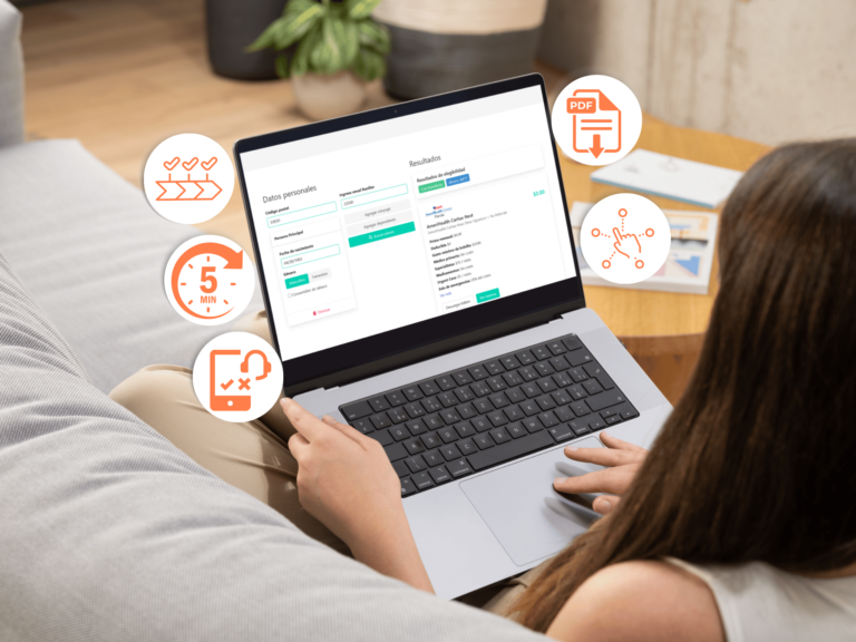 Descubre el Cotizador de Seguros Más Rápido y Claro del Mercado | Cotiza en 3 Pasos Persona usando el cotizador de seguros en línea, obteniendo resultados rápidos y opciones claras con interfaz moderna